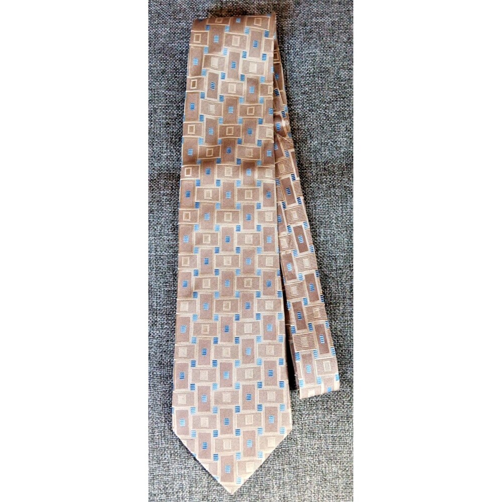 Tie 70s 80s 90s Y2K Mens Platinum Designs Silk Brown Blue Beige 4 Wide 60 Long